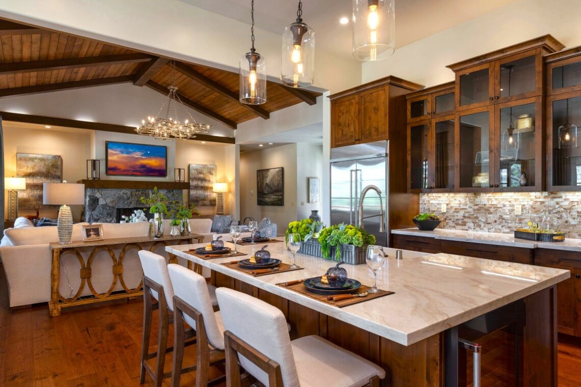 beautiful modern kitchen and living room